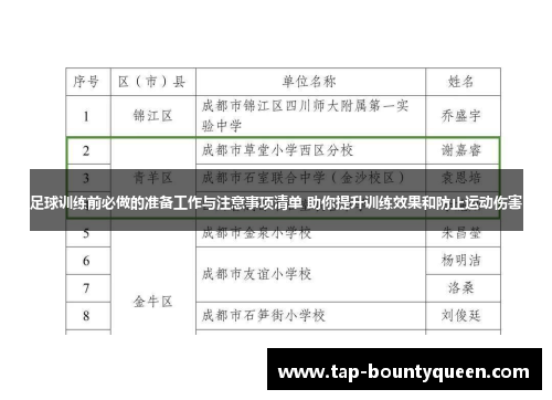 足球训练前必做的准备工作与注意事项清单 助你提升训练效果和防止运动伤害 足球训练前必做的准备工作与注意事项清单 助你提升训练效果和防止运动伤害