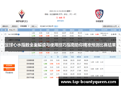 足球心水指数全面解读与使用技巧指南助你精准预测比赛结果 足球心水指数全面解读与使用技巧指南助你精准预测比赛结果